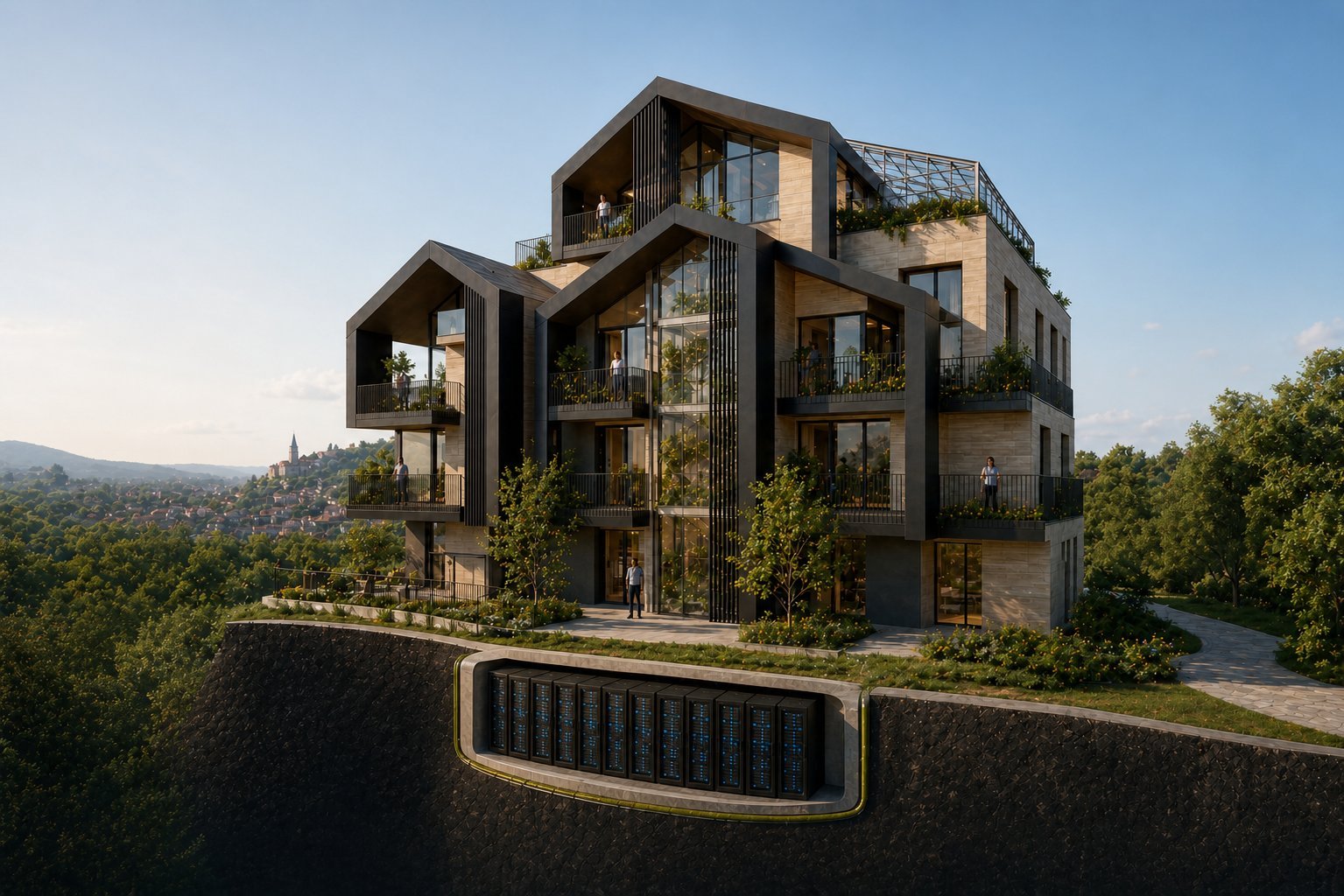Concept edificio Aquarius integrato con data center interrato